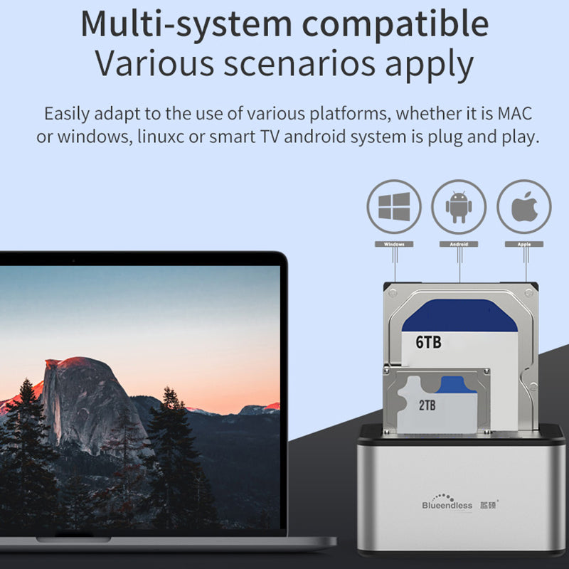 BLUEENDLESS HD07A Dual-Tray Offline Duplicate Hard Drive Dock USB3.0 High-Speed Transmission Adapter BLUEENDLESS HD07A Dual-Tray Offline Duplicate Hard Drive Dock USB3.0 High-Speed Transmission Adapter